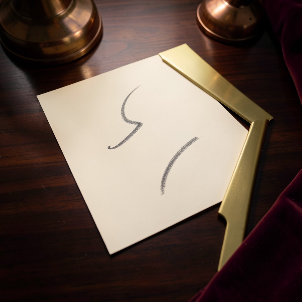 Overhead view of a paper chart with a rising line and a pullback curve beside a brass divider